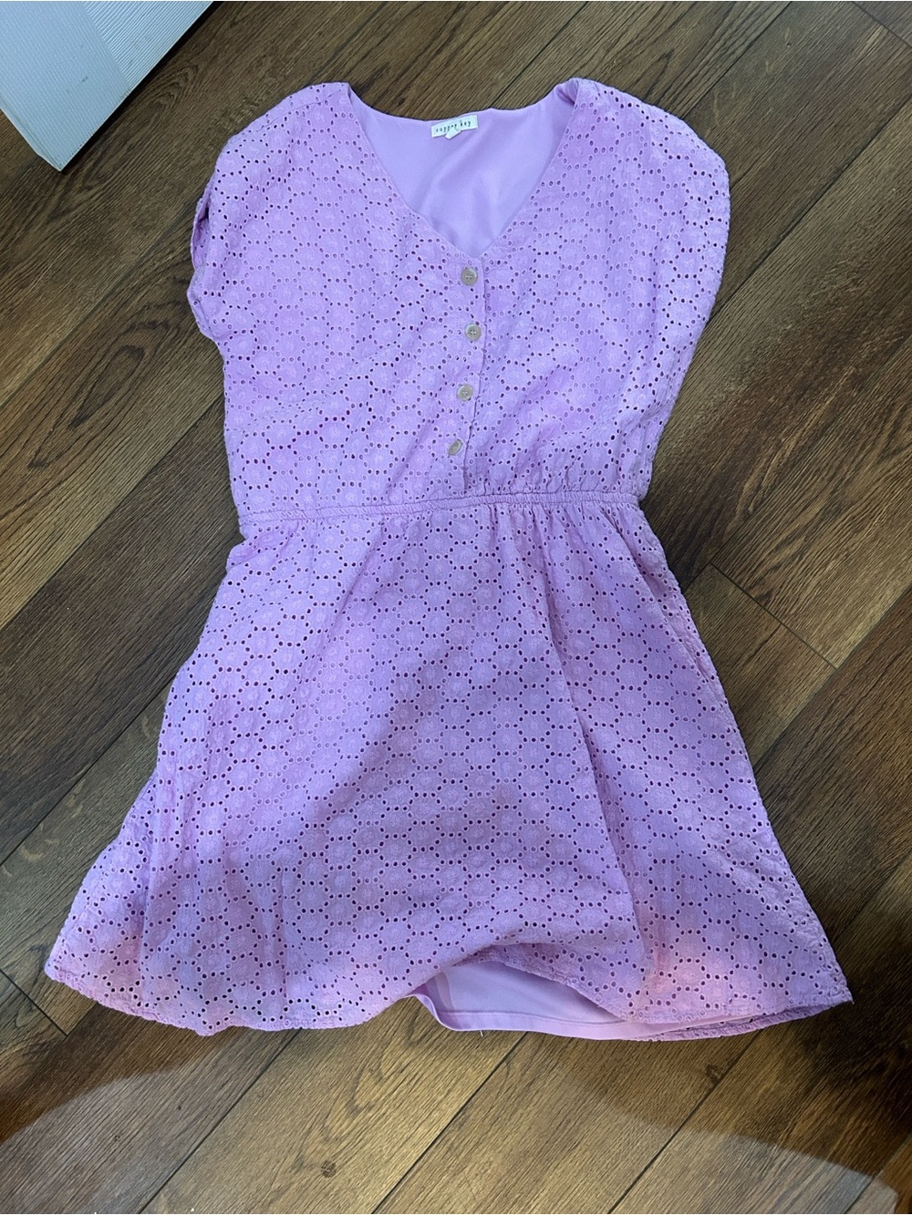Copper Key Lavender Eyelet V-Neck Mini Dress